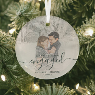 Erstes Weihnachten verlobt Benutzerdefiniertes Fot Ornament Aus Glas