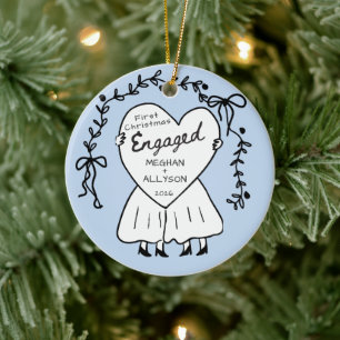 Erstes Weihnachten verlobt Blaues Ornament