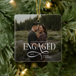 Erstes Weihnachten Verlobt Chic Paare 2 Fotos Keramikornament