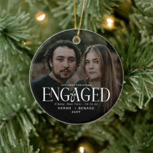 Erstes Weihnachten Verlobt Chic Paare Foto Keramik Ornament