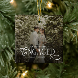 Erstes Weihnachten verlobt Chic Paare Foto Keramikornament