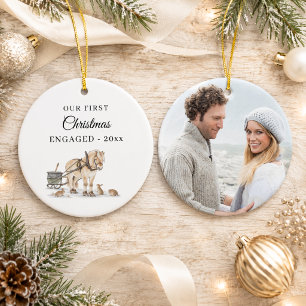 Erstes Weihnachten verlobt Foto Winterpferd Keramik Ornament