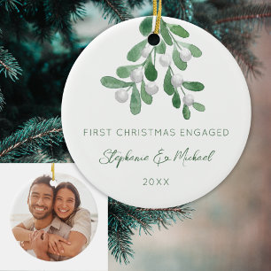 Erstes Weihnachten Verlobt Mistelzweig Foto Keramik Ornament