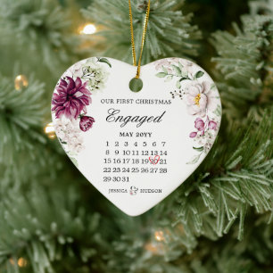 Erstes Weihnachten Verlobt mit Kalender Floral Keramik Ornament