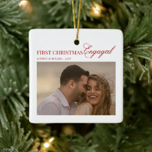 Erstes Weihnachten verlobt Schriftzug Paar Foto Keramikornament