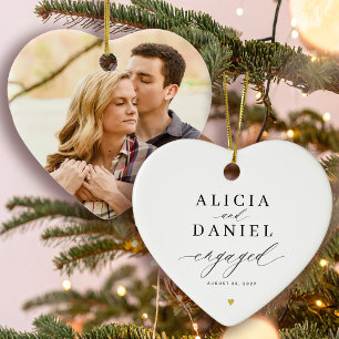 Erstes Weihnachten verlobt Verlobungsfoto Herz Keramik Ornament