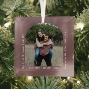 Erstes Weihnachten Verlobtes Paar Foto-Bogen Ornament Aus Glas