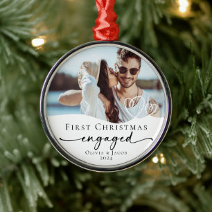 Erstes Weihnachten Verlobungsfoto-Andenken Ornament Aus Metall