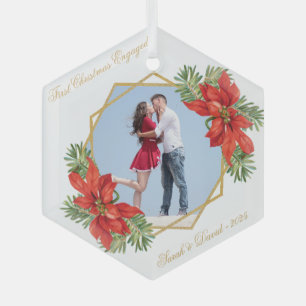 Erstes Weihnachten Verlobungsfoto Weihnachtsstern  Ornament Aus Glas