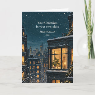 Erstes Weihnachten Zuhause Gemütliches Winterfenst Karte
