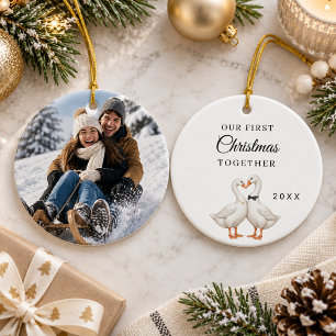 Erstes Weihnachten Zusammen Foto Gänsepaar Keramik Ornament