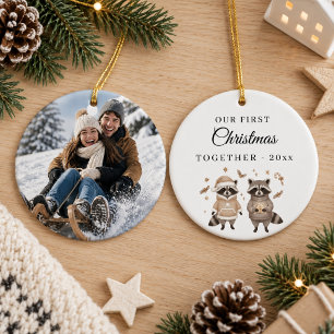 Erstes Weihnachten Zusammen Foto Waschbär-Paar Keramik Ornament
