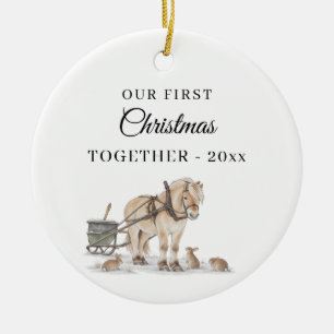 Erstes Weihnachten zusammen Foto Winter Pferd Keramik Ornament