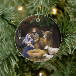 Erstes Weihnachten zusammen Krippe Keramik Ornament