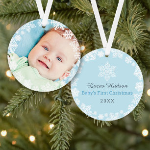 Erstes Weihnachts-Baby-Junge-Schneeflocken-Rahmen- Ornament