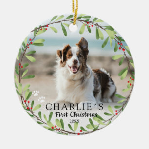 Erstes Weihnachts-Hund-Foto-Ornament Keramik Ornament