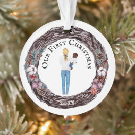 Erstes Weihnachts-Single blonde Mama Baby FOTO Ornament