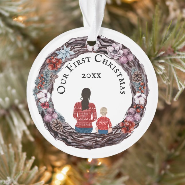 Erstes Weihnachts-Single Mutterbaby Foto Ornament (Baum)