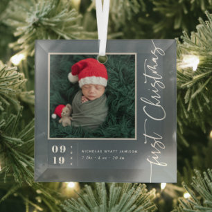 Erstes Weihnachts-Skript Baby-Geburtsstatistiken & Ornament Aus Glas
