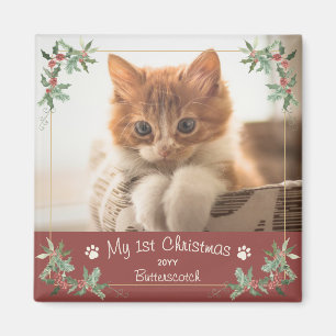 Erstes Weihnachts-Tierfoto Name Holly Pfotenabdrüc Magnet