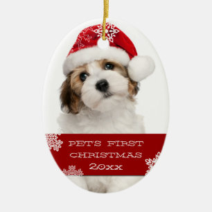 Erstes Weihnachts-Tierfoto-Ornament   ROT Keramikornament