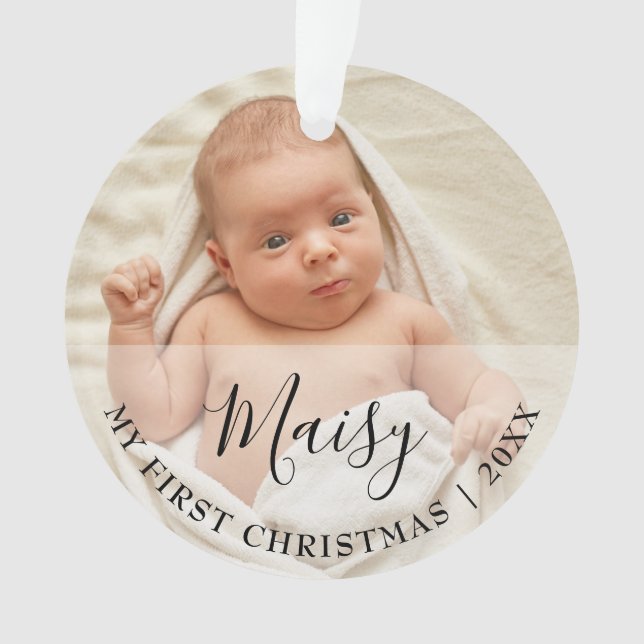 Erstes Weihnachtsbaby 2 Foto Schriftzug Ornament (Vorderseite)