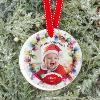 Erstes Weihnachtsbaby 2-seitiges Zwei-Foto-Andenke Keramik Ornament