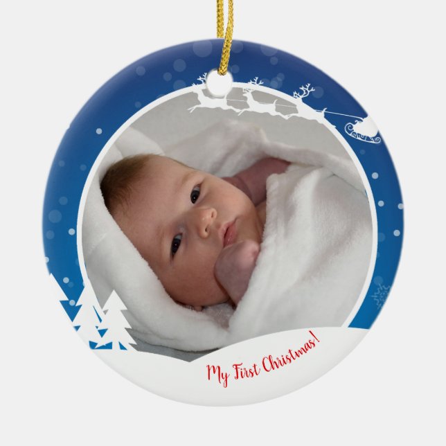 Erstes Weihnachtsbaby-Foto Keramikornament (Vorne)