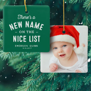 Erstes Weihnachtsbaby Foto niedlich grün Keramikornament