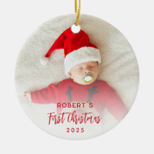 Erstes Weihnachtsbaby-Foto-Skript individuell ange Keramik Ornament