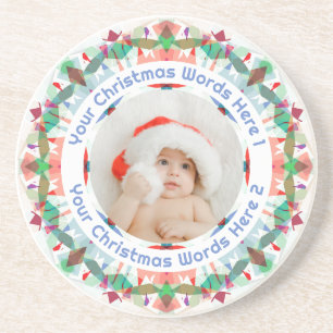 Erstes Weihnachtsblau Rosa Grün Familienfoto-Gesch Getränkeuntersetzer