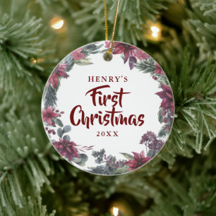 Erstes Weihnachtsblumen-Foto für neue Hunde und Ka Keramik Ornament