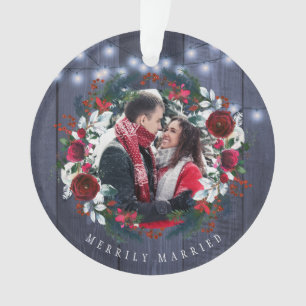 Erstes Weihnachtsfest - Foto mit rustikalem Blumen Ornament