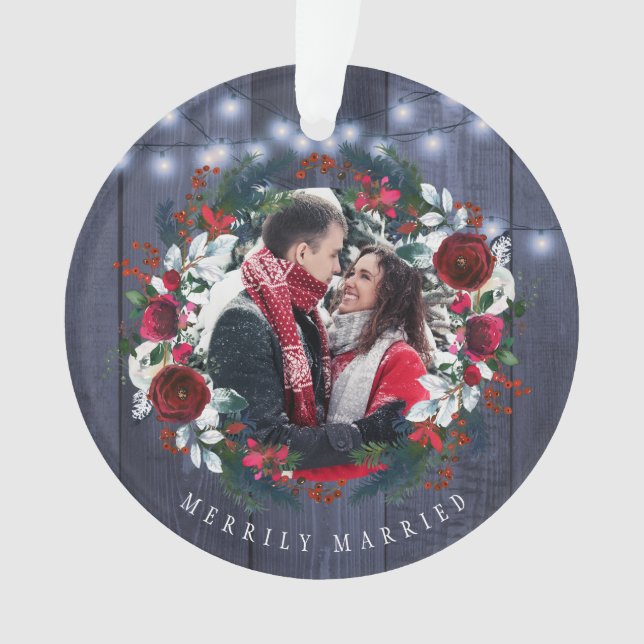 Erstes Weihnachtsfest - Foto mit rustikalem Blumen Ornament (Vorderseite)