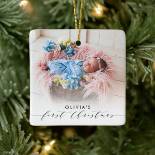 Erstes Weihnachtsfoto-Andenken für Baby Mädchen Keramikornament
