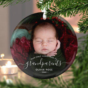Erstes Weihnachtsfoto der Großeltern in weißer Sch Ornament Aus Glas