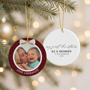Erstes Weihnachtsfoto der Mutter Weißer Bogen Cher Keramik Ornament
