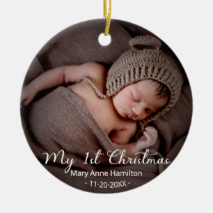Erstes Weihnachtsfoto des Babys Keramik Ornament