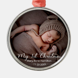 Erstes Weihnachtsfoto des Babys Ornament Aus Metall