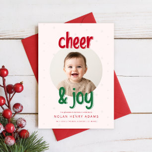Erstes Weihnachtsfoto des Babys zur Geburtsankündi Feiertagskarte