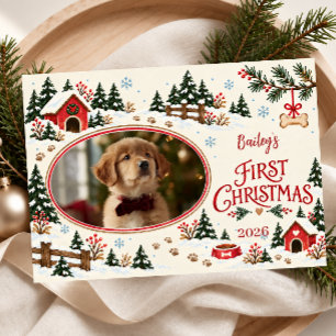 Erstes Weihnachtsfoto des Hundes Feiertagskarte