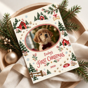 Erstes Weihnachtsfoto des Hundes Feiertagskarte