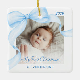 Erstes Weihnachtsfoto-Ornament mit Schleife Keramikornament