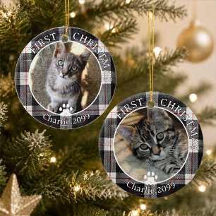 Erstes Weihnachtsfoto-Plan-Kleinod für Katzen Keramik Ornament