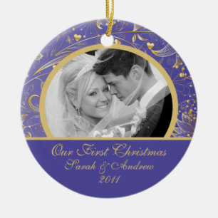 Erstes WeihnachtsFoto-Verzierungs-GoldMIT Keramikornament
