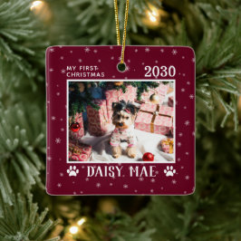 Erstes Weihnachtshündchen Foto Jahr Custom Keramikornament