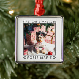 Erstes Weihnachtshündchen Foto Jahr Custom Ornament Aus Metall