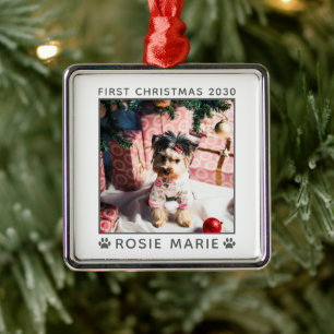 Erstes Weihnachtshündchen Foto Jahr Custom Ornament Aus Metall
