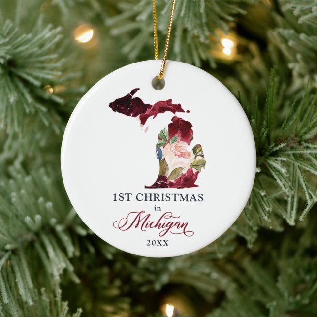 Erstes Weihnachtsleben in Michigan MI Personalisie Keramik Ornament (Baum)