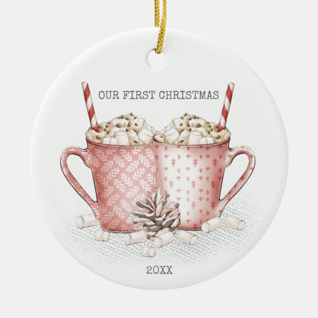 Erstes Weihnachtslied mit heißem Kakao Keramik Ornament (Vorne)